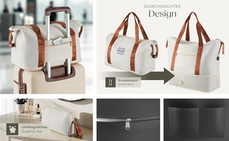 Набір валіз Tectake® 13 предметів: валіза, сумка, ролери, 3 великі валізи з TSA замком (кремовий)