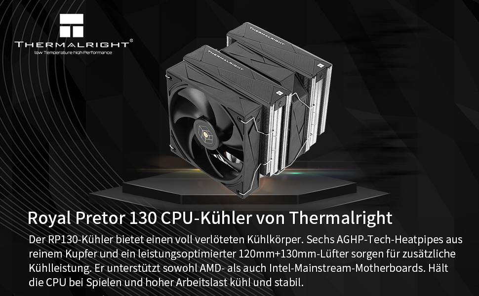 Кулер для процесора Thermalright Royal Pretor 130 Ultra White, двовежевий повітряний охолоджувач, 7 теплових трубок, для AM4/AM5, Intel LGA1851/1700/115x/2011, білий