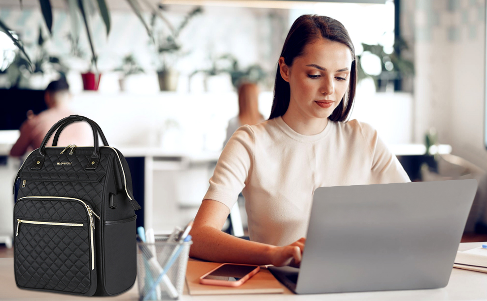 Жіночий рюкзак EMPSIGN з відділенням для ноутбука 17 дюймів. Стильний рюкзак для роботи, навчання та подорожей, чорного кольору.