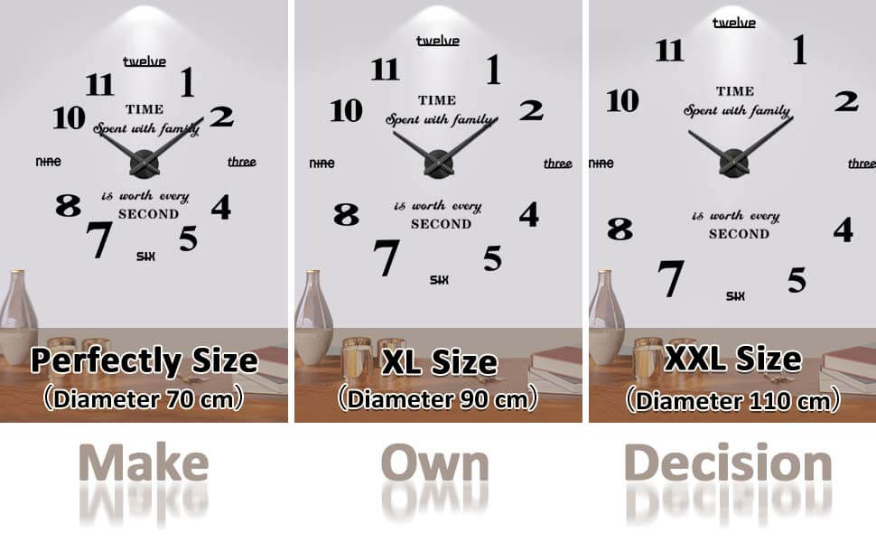 Vangold Modern Mute DIY Large Wall Clock 3D Sticker Home Office Decor Gift (Black)