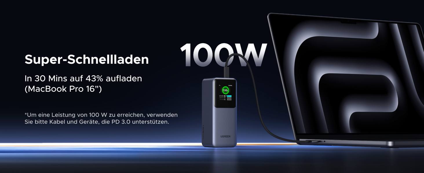 Powerbank UGREEN Nexode 20000mAh 130W з USB-C PD 3.0, цифровим дисплеєм, сумісний з iPhone, Galaxy, MacBook, Dell
