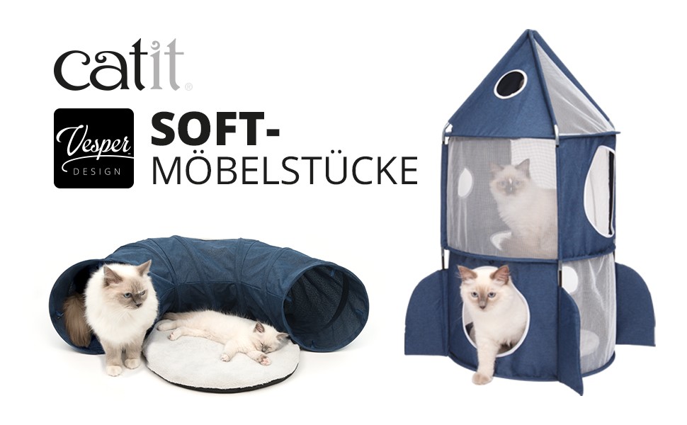 Котячий будиночок Catit Vesper Turm у формі ракети з подушкою для сну, синій