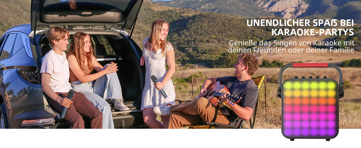 Караоке Машина з 2 мікрофонами, Bluetooth, PA Система з FM, USB, TF, AUX, Ехо, Регулювання Bass/Treble, Чорний