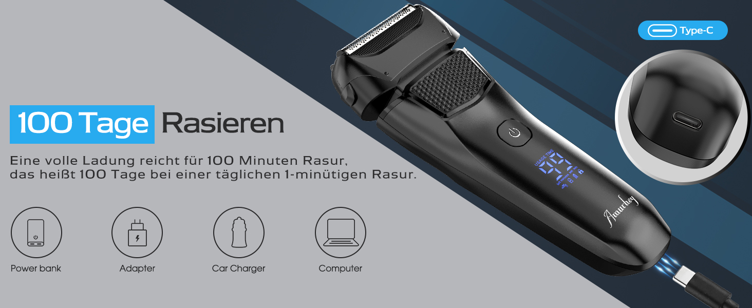 Електрична бритва чоловіча з 3 гнучкими лезами та чохлом для подорожей, тример для точного гоління, вологостійка/суха, 120 хв роботи, акумуляторна, подарунок для чоловіків, чорна