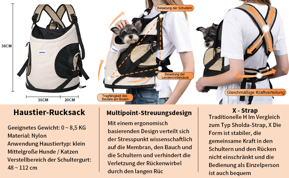 Рюкзак для собак та котів, рюкзак-переноска для маленьких та середніх собак та котів до 8.5 кг, дихаючий та зручний, для подорожей та активного відпочинку на природі, бежевий