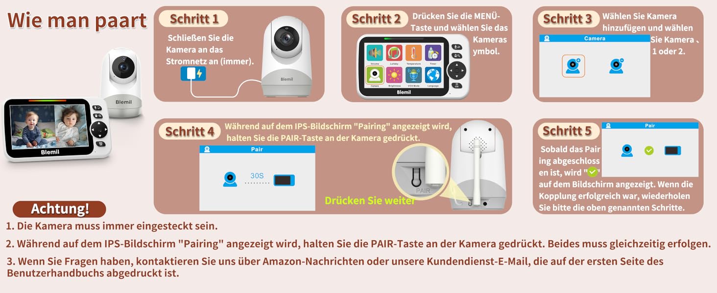 Дитячий відеоняня з камерою, аудіо, акумулятором 30 годин, 5-дюймовий екран, дистанційне керування поворотом/нахилом/зумом, двосторонній зв'язок, нічне бачення, без WiFi BL9052
