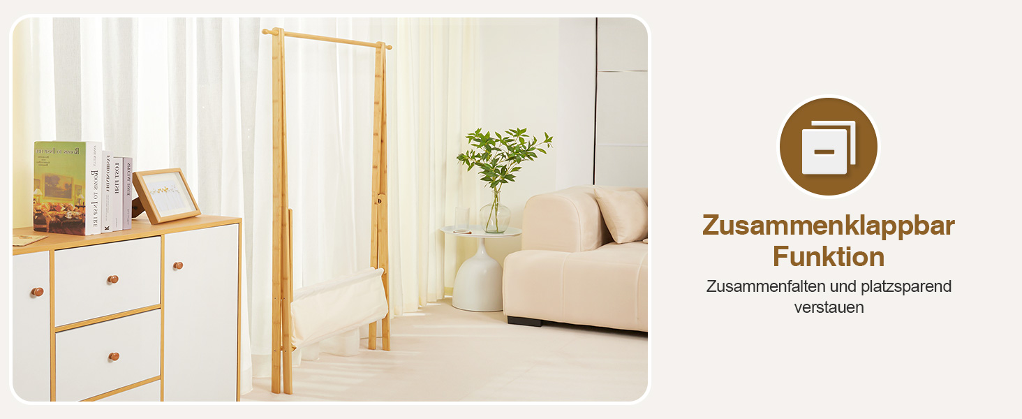 Легкий стійкий вішак для одягу Yorbay з бамбука з сумкою для зберігання, 149 см, натуральний колір