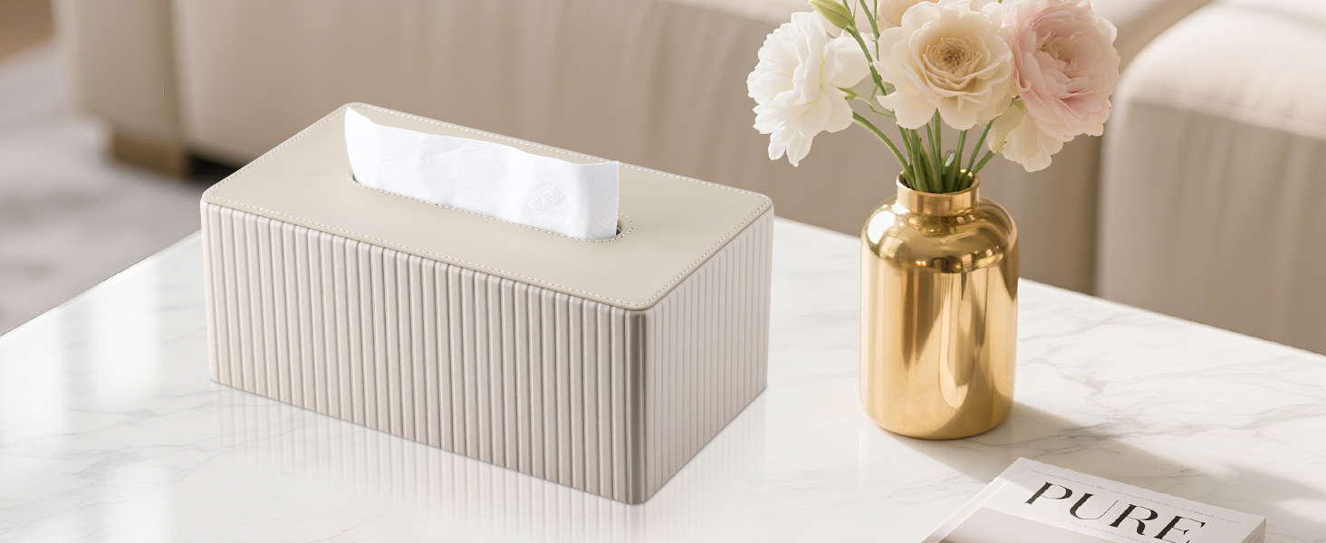 KINGFOM Скляниця для серветок прямокутна, з PU шкіри, бежева - для вітальні, ванної кімнати та офісу
