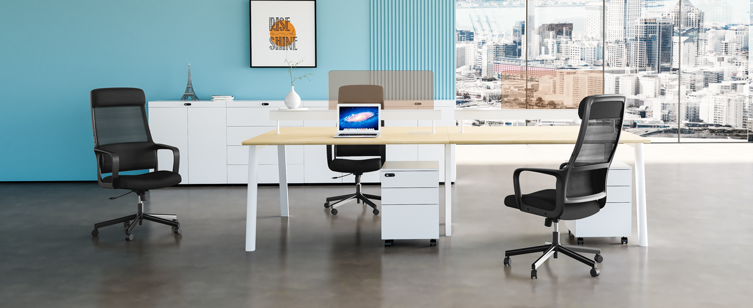 Ергономічне крісло для офісу з регульованою підголівником, крісло для робочого столу з широким сидінням, підтримкою попереку, офісне крісло 200 кг, сітчасте крісло, крісло для дому та офісу, комп'ютерне крісло EN 1335 (Чорний)