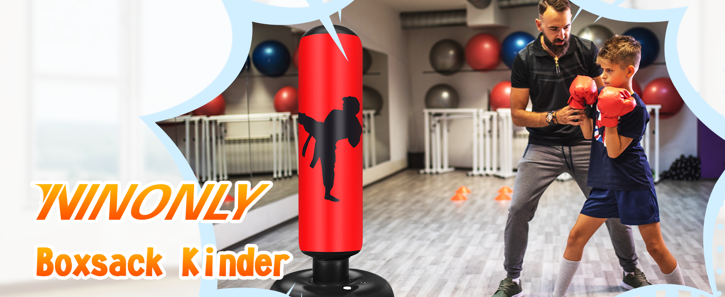 Боксерський мішок для дітей Ninonly з рукавичками та насосом. Ідеально для дому, вулиці, спортзалу від 6 років. Червоний.