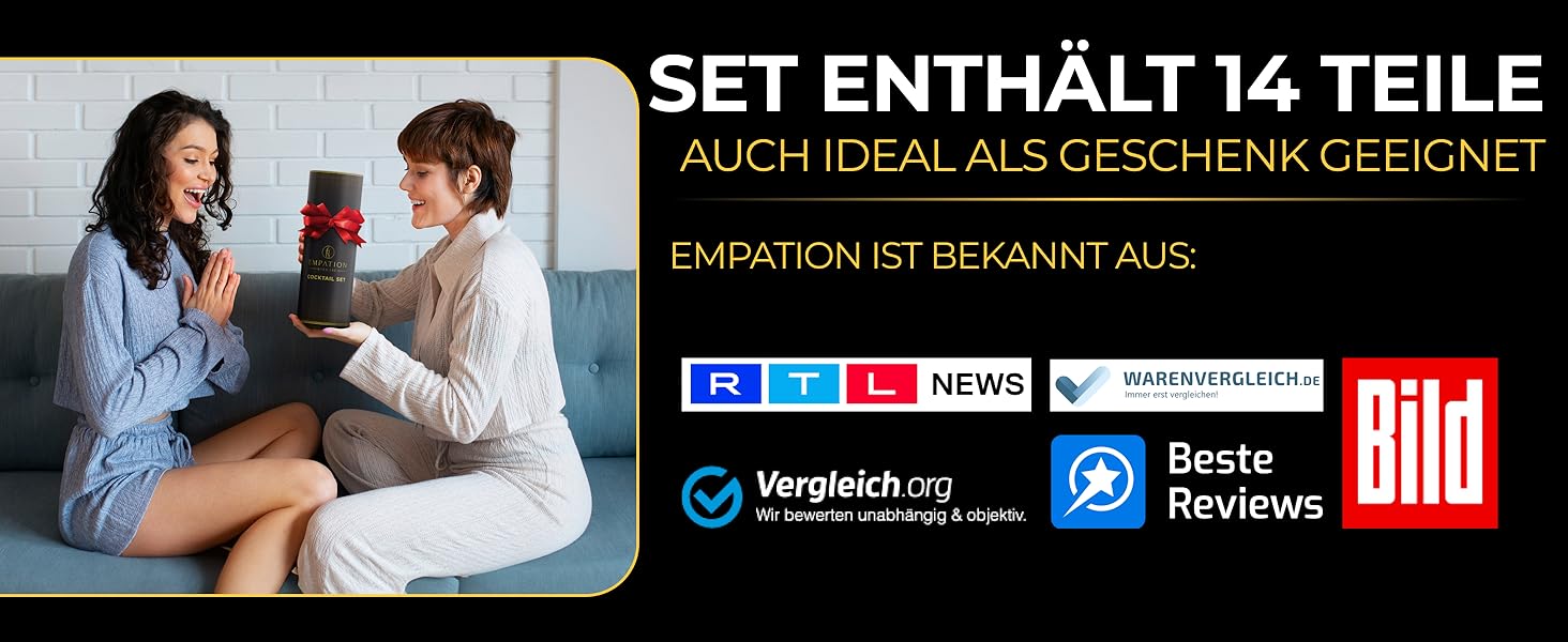 Набір для коктейлів Schwarz: 14 предметів, шейкер Cobbler 700мл, аксесуари та рецепти. Ідеальний барний набір для початківців та професіоналів.