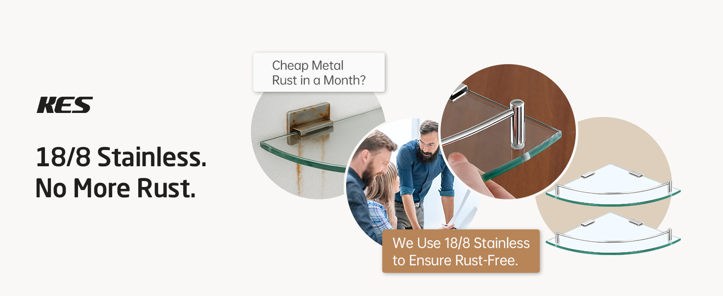 Скляна поличка для душу/ванної кімнати KES, скляна поличка для душу, поличка для ванної кімнати, нержавіюча сталь SUS304, BGS101A--P, щітка, 2 шт.