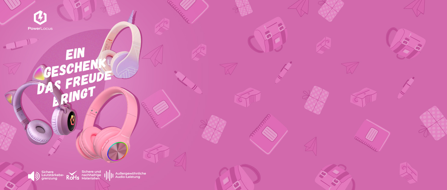 Дитячі навушники PowerLocus Bobo Bluetooth з обмеженням гучності, LED-підсвічуванням, складні, з мікрофоном (фіолетовий)