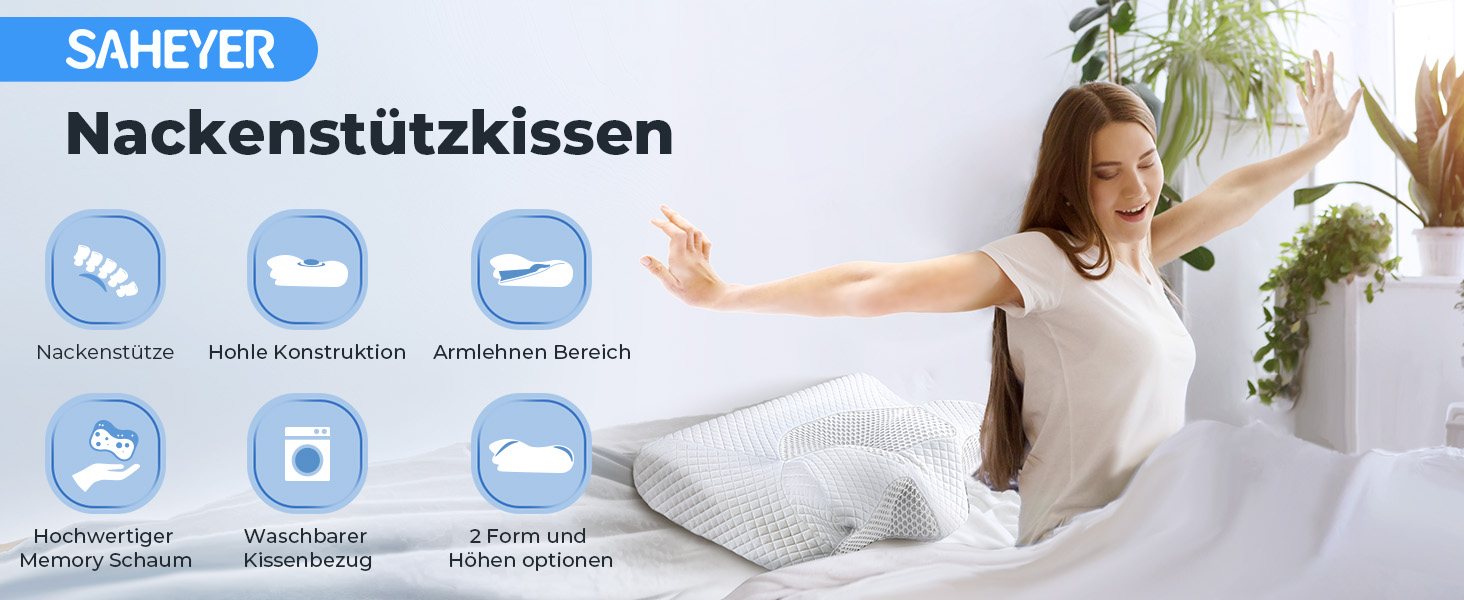 Подушка для шиї Saheyer з піною з пам'яті, 2 в 1: підтримка шиї, подушка для голови, для сну на боці, на животі та на спині, знімний та дихаючий чохол, 59 * 43 * 12/15 см, сірий та білий