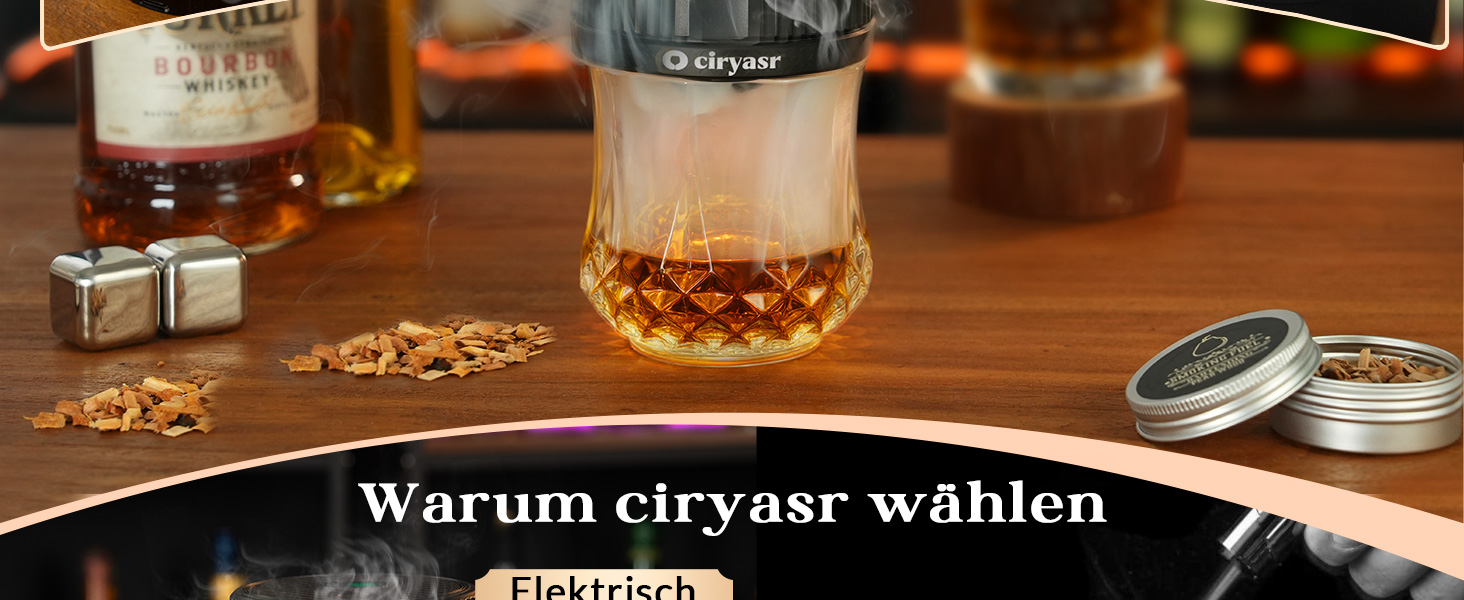 Набір для копчення коктейлів CIRYASR, електричний, без бутану, з 6 смаками, RGB-підсвічування, для віскі, бурбон, як подарунок для чоловіків