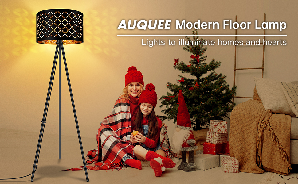 Стійка LED лампа AUQUEE для вітальні, 6W, чорна, сучасна тринога з декоравим абажуром та вимикачем на ніжці, ретро лампа для читання, для вітальні, спальні