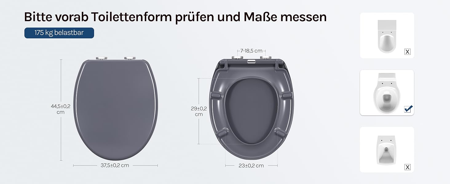 Сидіння для унітаза WOLTU з мікроліфтом (Softclose), матеріал Duroplast, овальна форма, функція швидкого зняття Quick Release, сіре