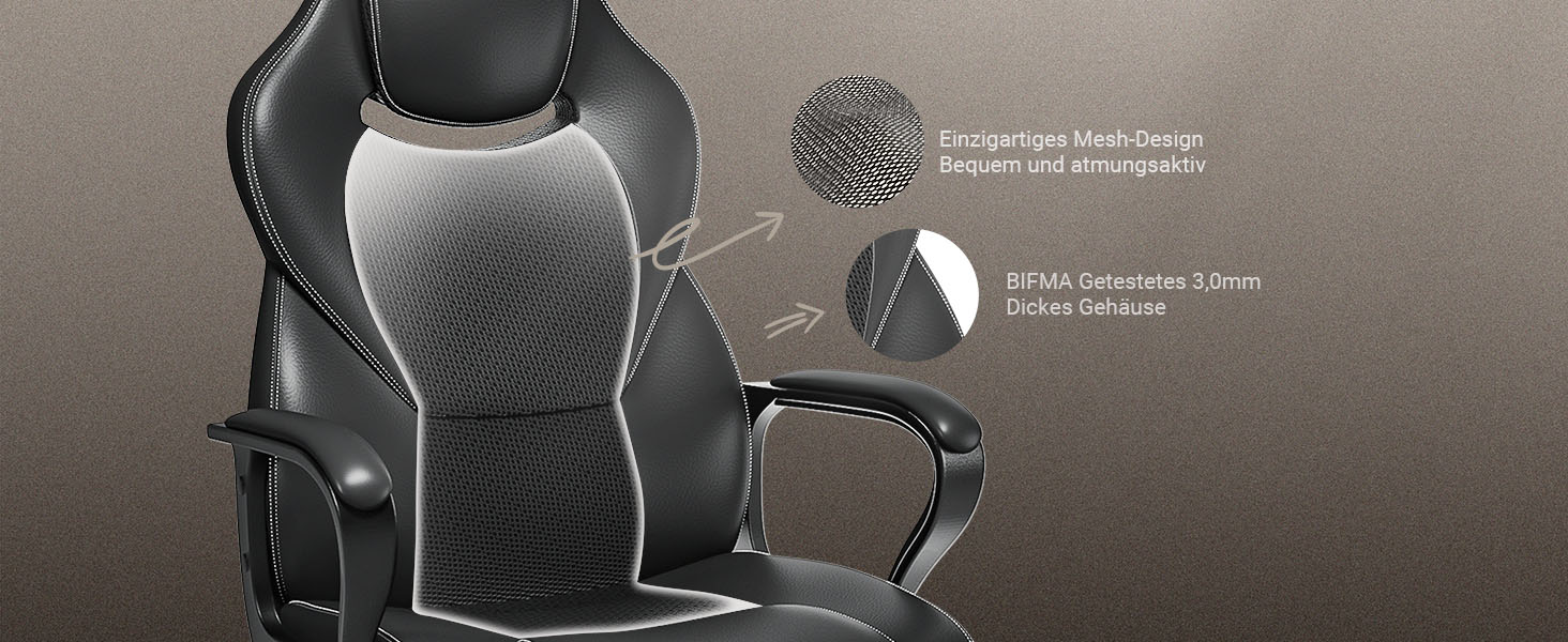 Офісне крісло BASETBL для офісу та дому, чорне, 150 кг, ергономічне, з PU шкіри, поворотне, з м'якими підлокітниками, функція гойдання