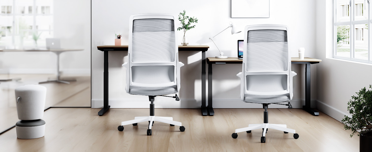 Ергономічне крісло для офісу з регульованою підголовником, крісло для робочого столу з широким сидінням, підтримкою попереку, офісне крісло 200 кг, сітчасте крісло, крісло для дому та офісу, комп'ютерне крісло EN 1335, сіре