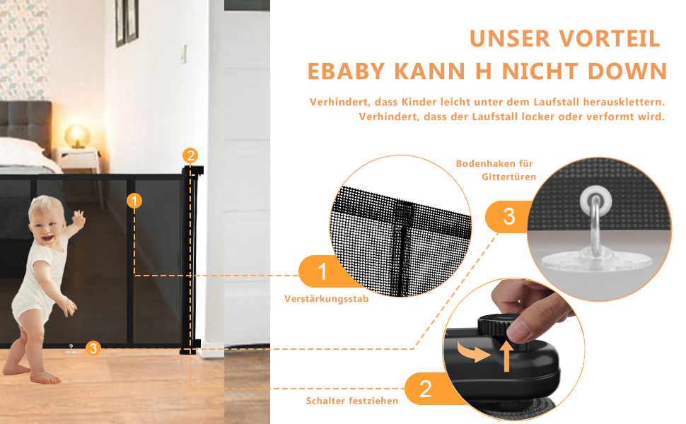 Захисний бар'єр для дітей, котів та собак: розтяжний захист для сходів та дверей (300 см, сірий)