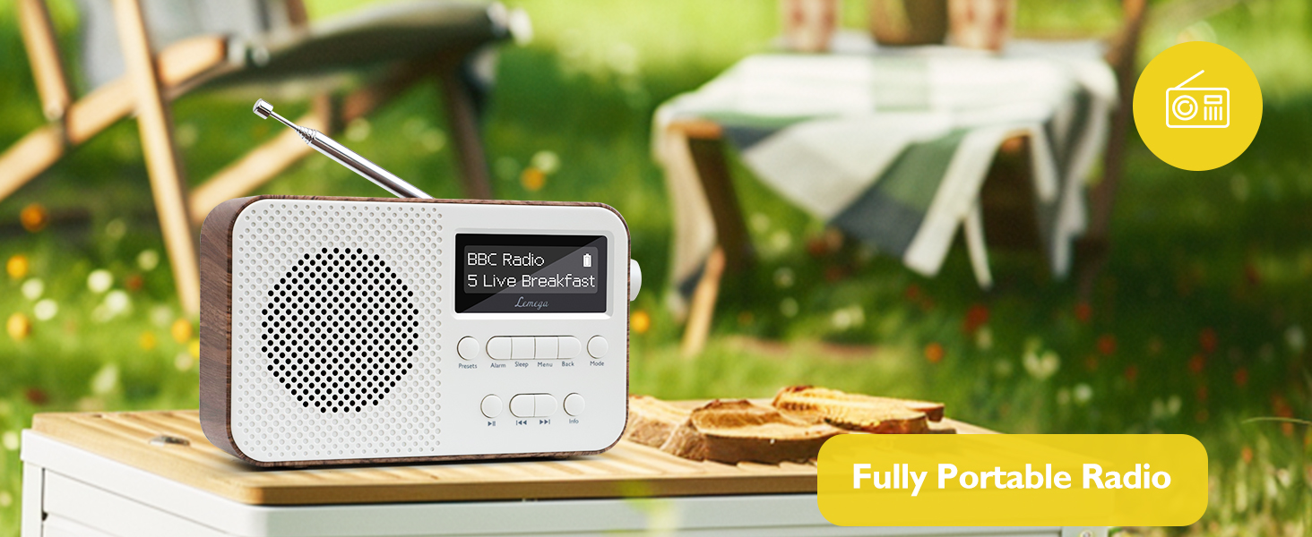 Портативне цифрове радіо LEMEGA PR2-Max DAB+/FM, Bluetooth 5.3, на батарейках AA, колір горіх