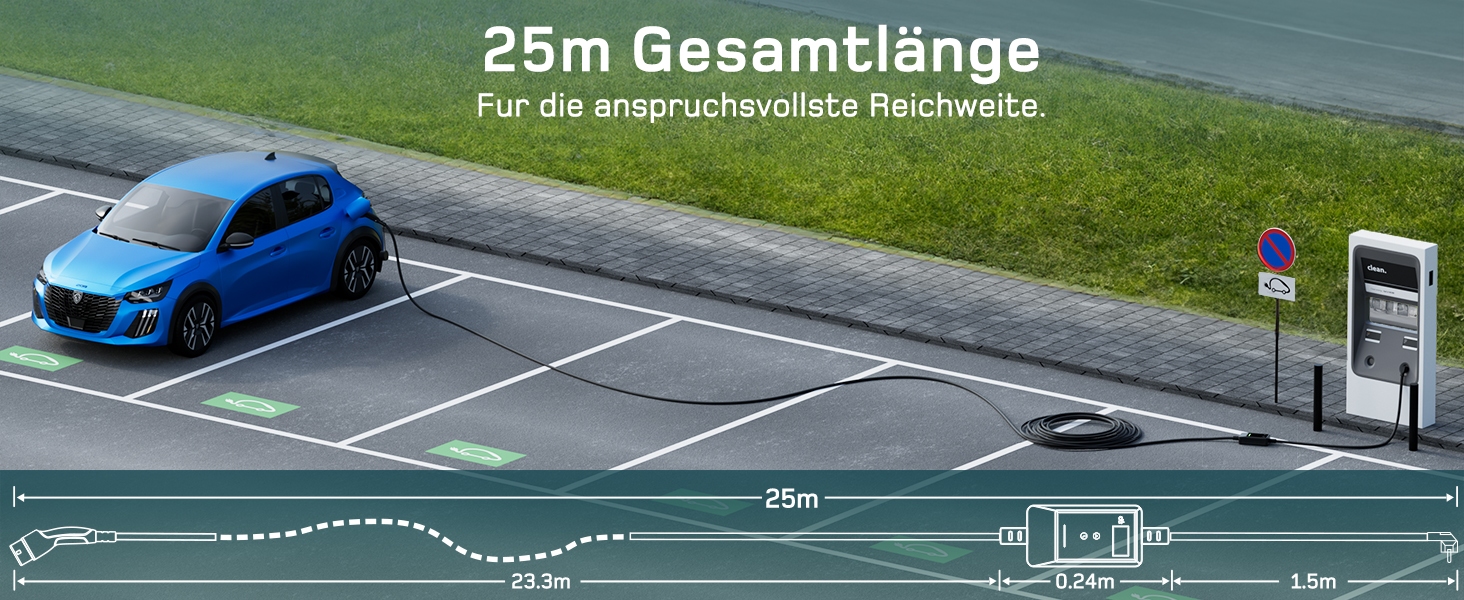 Кабель для зарядки електромобіля Type 2 Schuko 3,7kW, 7м, 6-16A, 1-фазний, з LCD дисплеєм, чорний