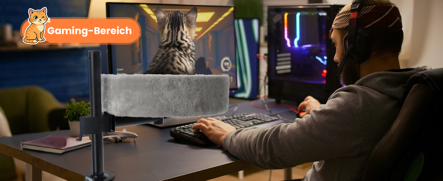 BSWAY Крісло-гніздо для кота на стіл - Покращена 360° обертання, регульована висота, без свердління. Підвищене котяче ліжко над столом. Тримає кошеня/кота близько, робочий простір вільний. Крісло-ліжко для кота на стіл (Сірий, XL)