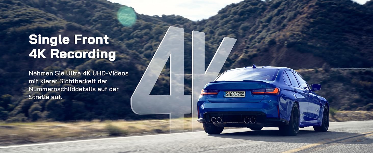 WOLFANG Dashcam Auto Передній та Задній 4K WiFi відеореєстратор з 32GB SD карткою, Ultra нічне бачення, 170° широкий кут огляду, WDR, 24 год. режим паркування, G-сенсор, циклічна запис