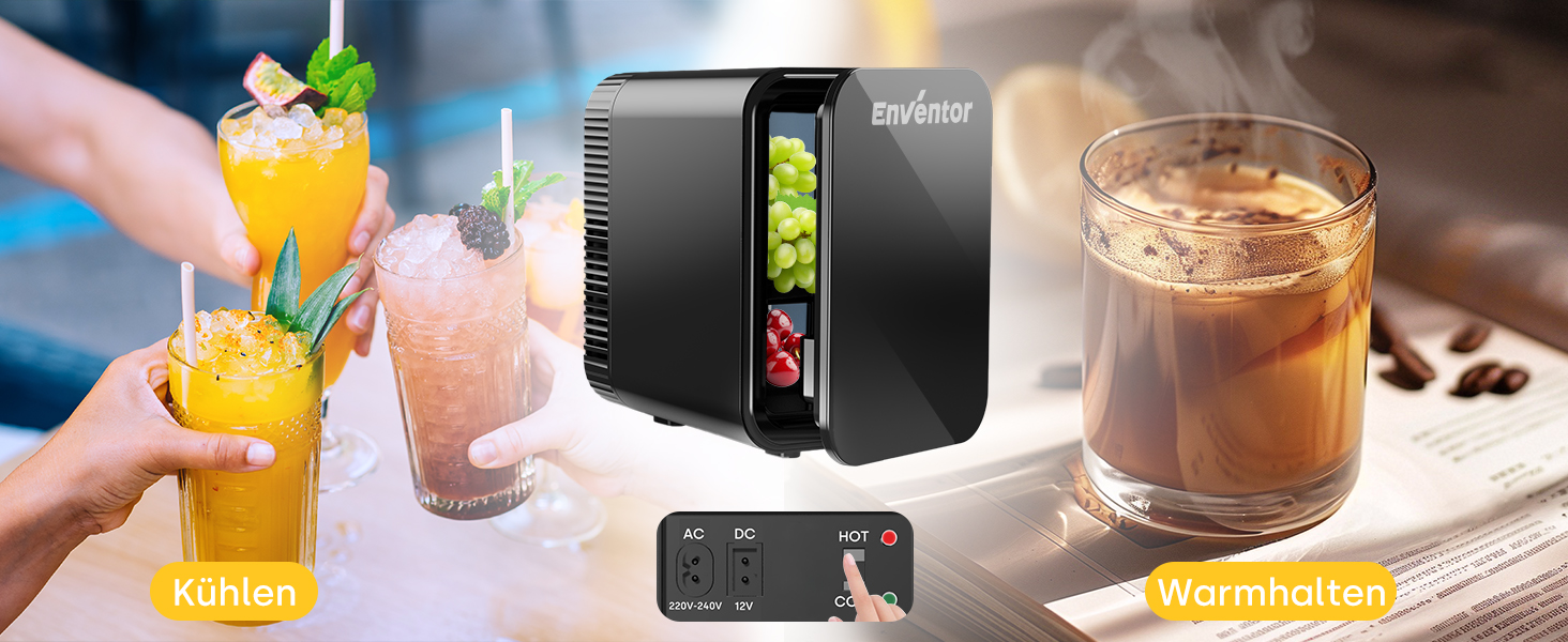 Mini холодильник Enventor 10L: для кімнати, авто, офісу. Охолодження та нагрів, 12V/220V, тихий, чорний