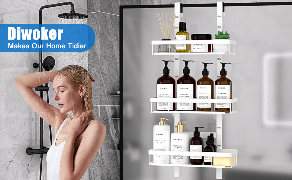 Підставка для душу на кріплення, полиця для душу без свердління для ванної кімнати, органайзер з 2 кошиками, тримач для шампуню (білий, White - 3 рівні)