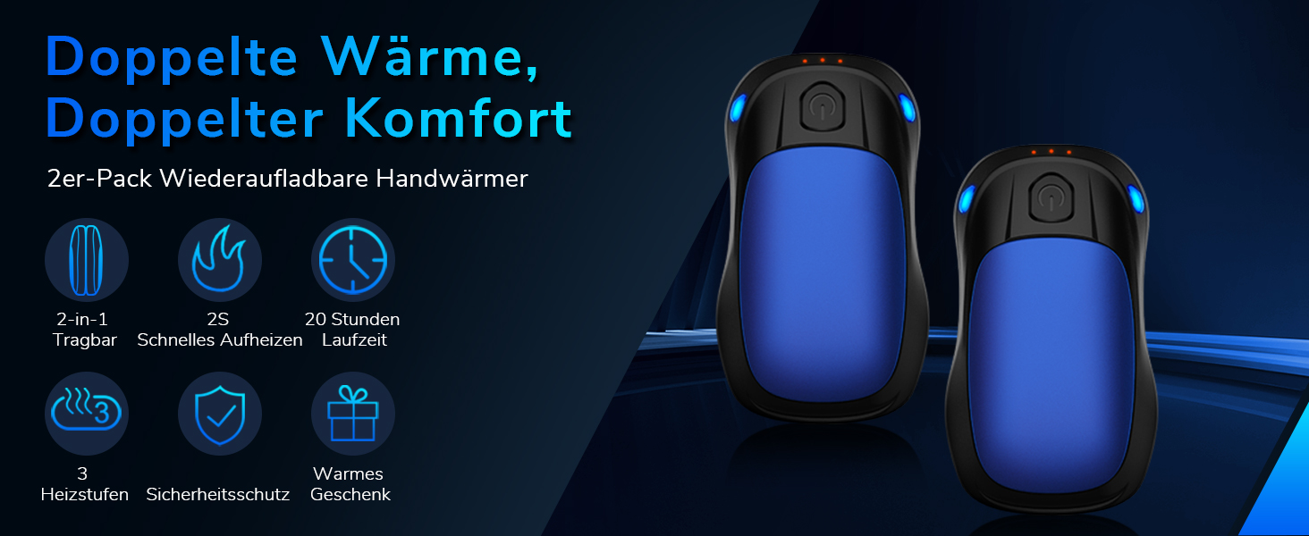 Електричний нагрівач для рук, перезаряджуваний, 2 шт. (Blue)