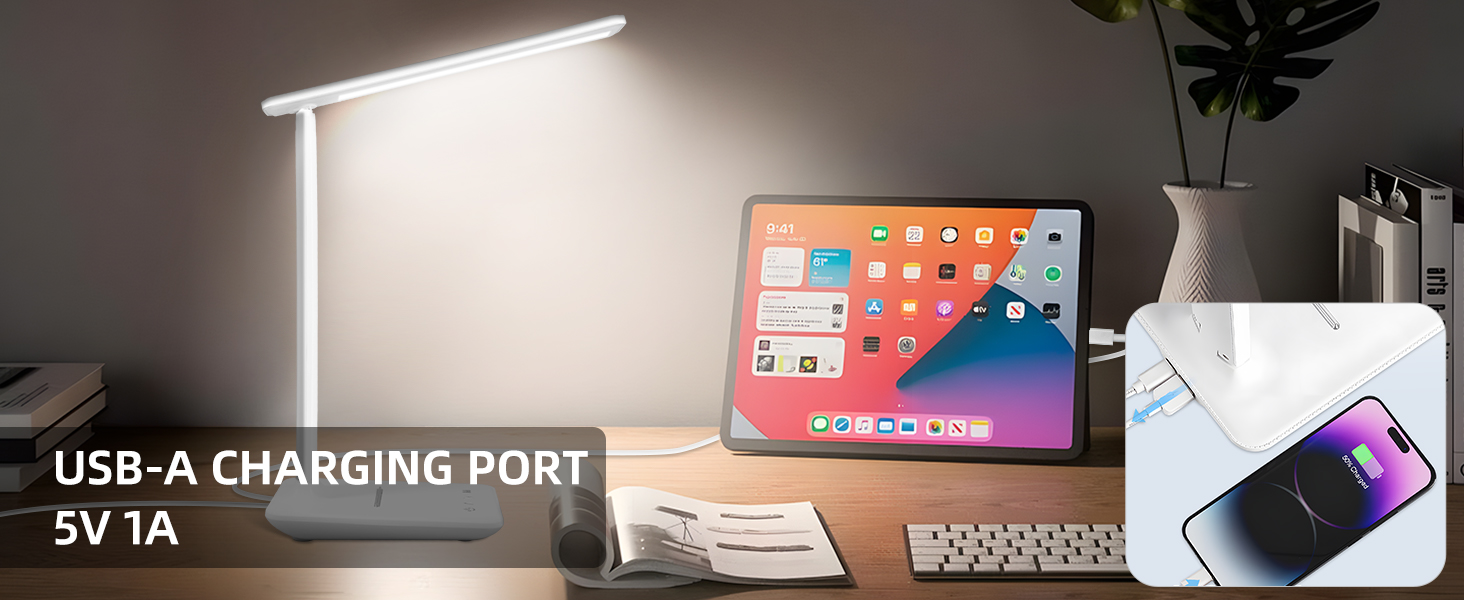 LED лампа настільна Carehabi з USB, 5 кольорів та 5 рівнів яскравості, торкання, для дітей, кімната, офіс