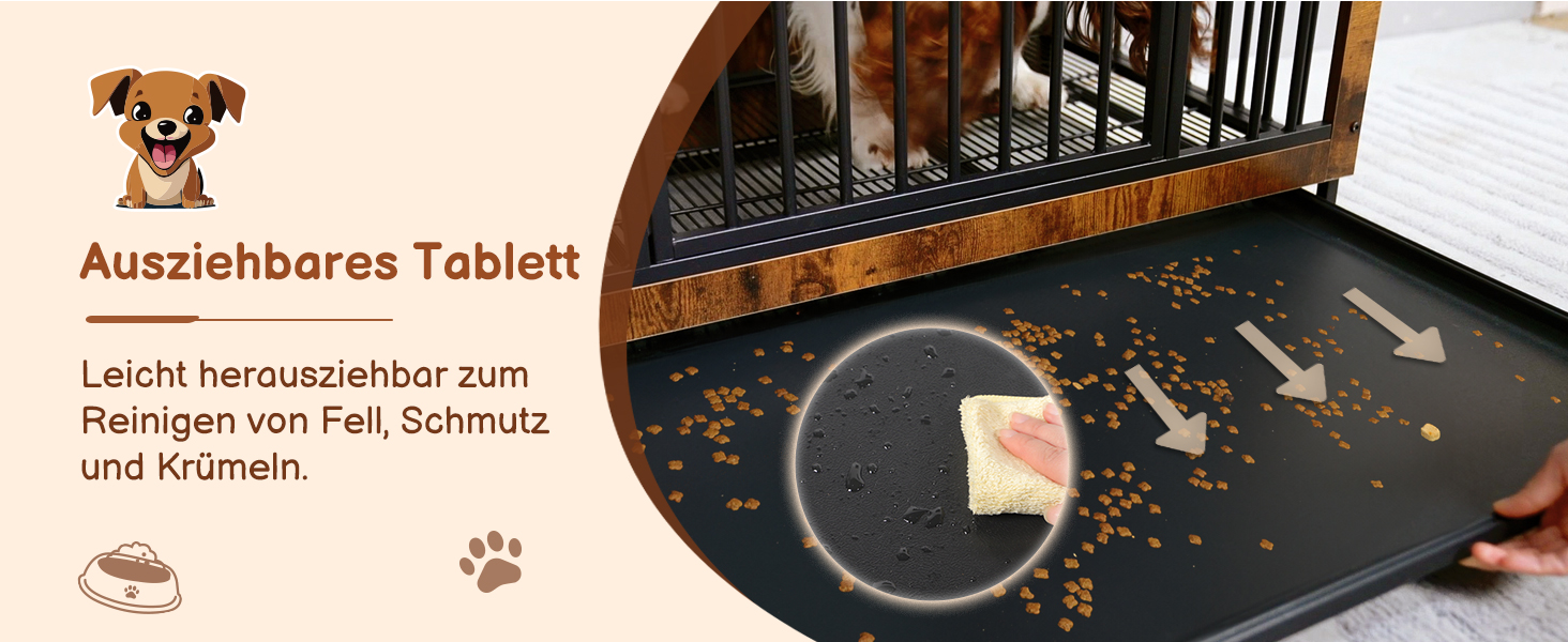 Дерев'яний вольєр для собак з двома дверцятами, міцний вольєр-будка для великих, середніх та малих собак, знімний піддон, 97.5 x 97.5x59x77.5 см