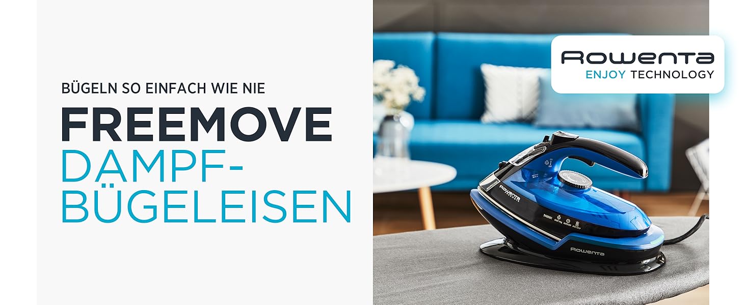 Rowenta Freemove: бездротове прасування, 2400W, 27 г/хв, DE5010 (блакитно-чорний)