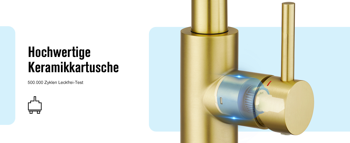 Кран кухонний CREA з 3 функціями: душ, висувний вилив, поворот 360°, матове золото (щітковане)