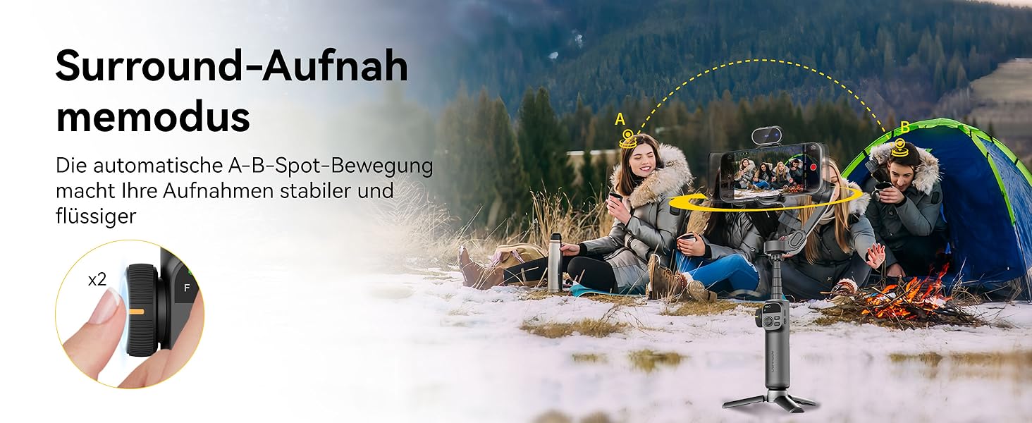 Стабілізатор Gimbal AOCHUAN для iPhone/Android з 7.8-дюймовою штангою та OLED-дисплеєм - 3-осьовий, чорний