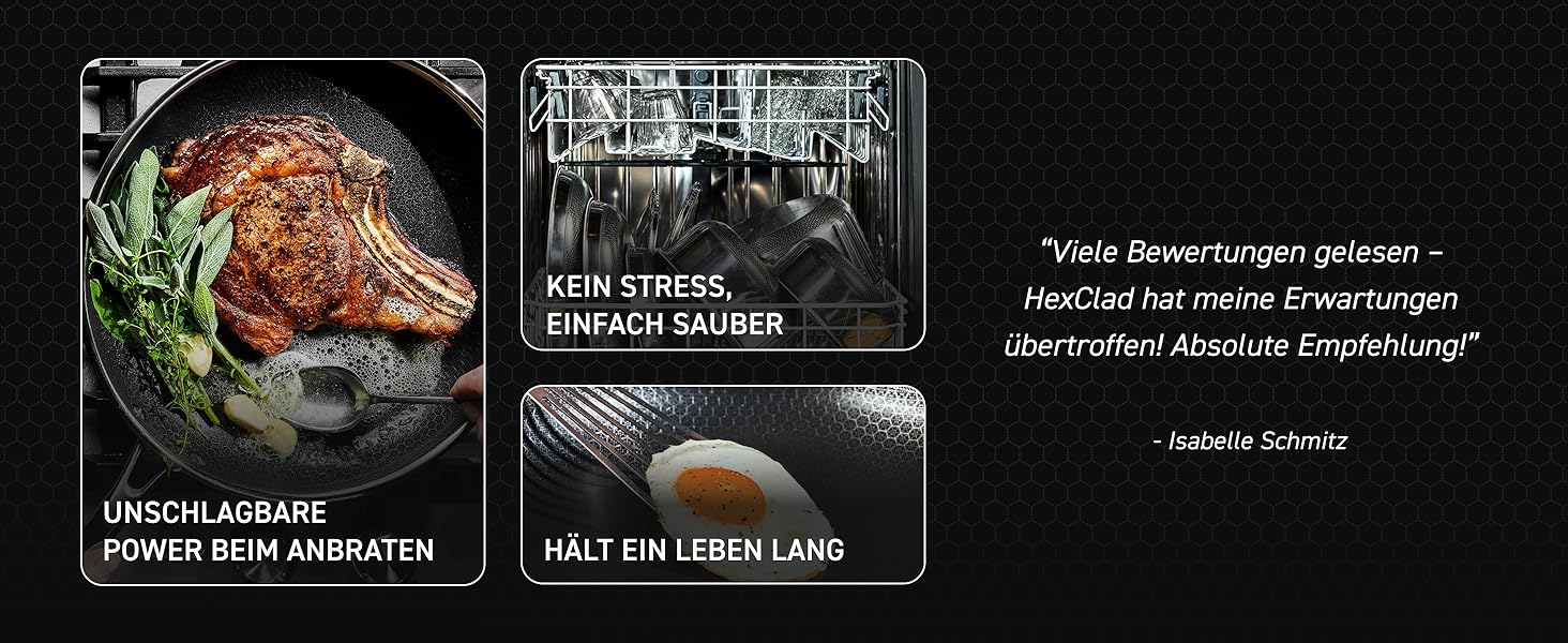 Пан з нержавіючої сталі HexClad Hybrid з діаметром 25 см – антипригарна сковорода з сотовою структурою для всіх типів плит, включаючи індукційну, з ручкою Stay-Cool, придатна для духовки та мийки