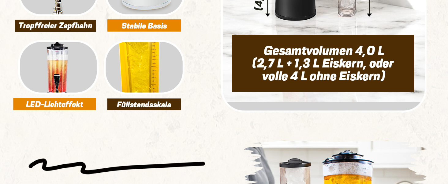 Пивна колона 4.0L з охолодженням 1.3L, хромована - для бару та дому