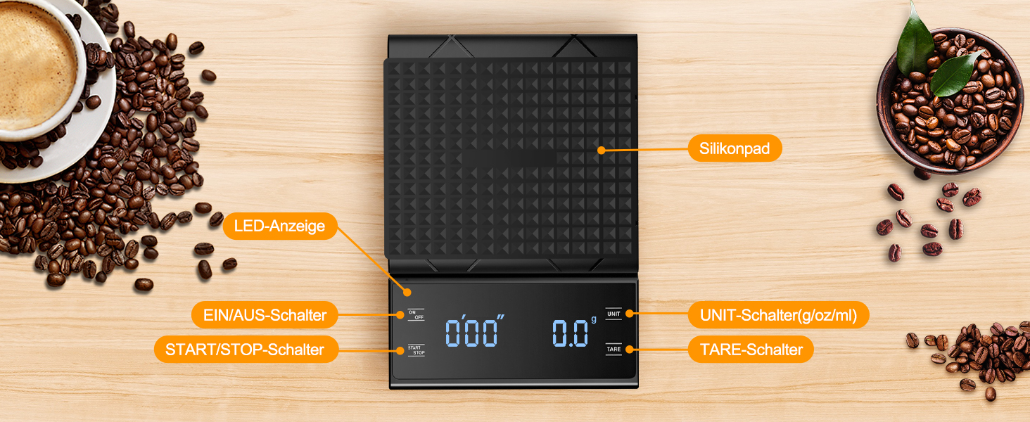 Електронні ваги для кави Viitech, до 3 кг, з таймером, 0.1 г, для дому та офісу