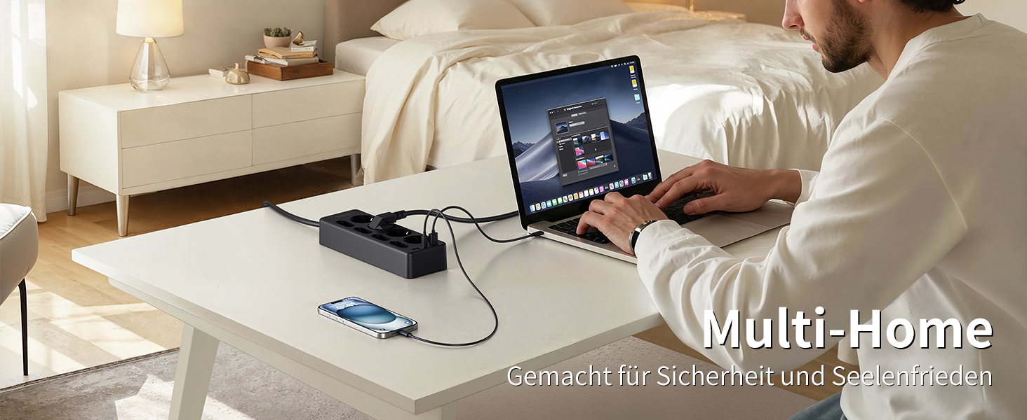 Мережевий фільтр Sameriver 8-фазний з захистом від перенапруги, 3 USB, вимикач, кабель 3M, чорний