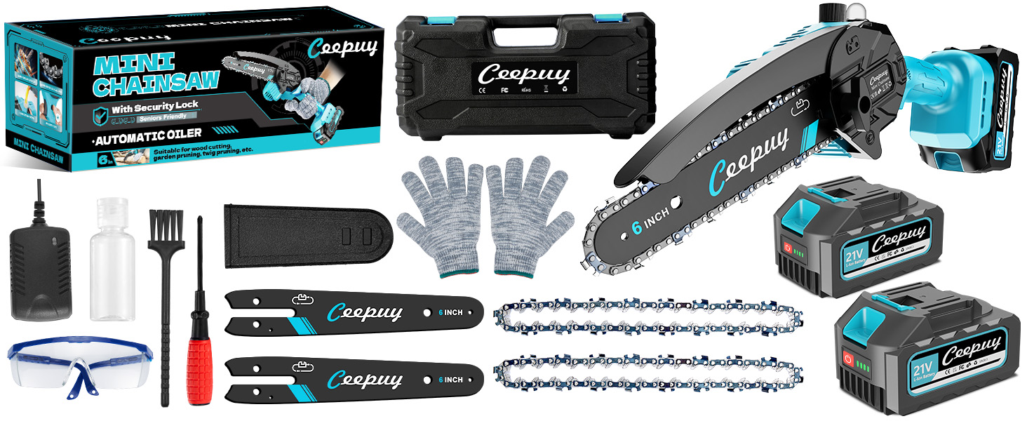 Акумуляторна міні-піла 6 дюймів 880W з чистої міді та блокуванням безпеки. Ідеальна електрична ручна пила для обрізки гілок та дерева в саду. 10000mAh