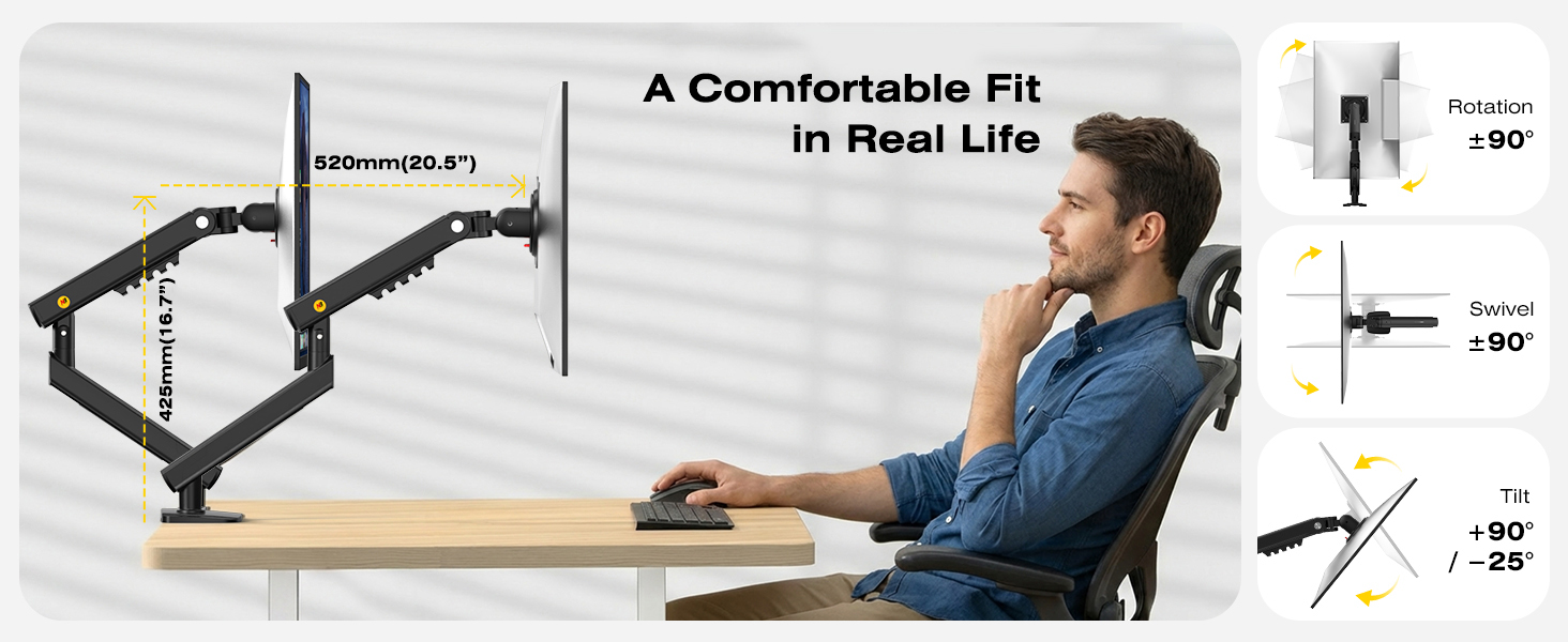 Кронштейн для двох моніторів NB Ergonomic Smoovex (17-32 дюйми), двоплечий, чорний