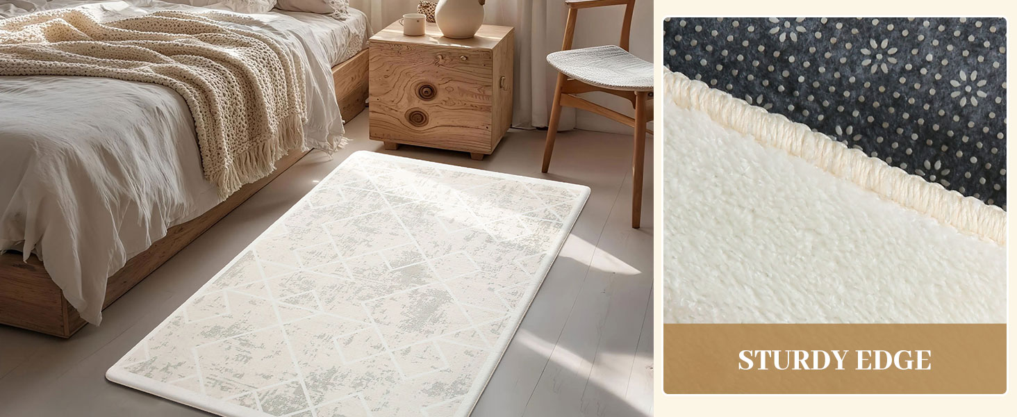 Килим Leesentec для вітальні, спальні: геометричний, сучасний, антиковзаючий, короткий ворс, бежевий, великий, білий (слонова кістка), 80 x 120 см, прямокутний