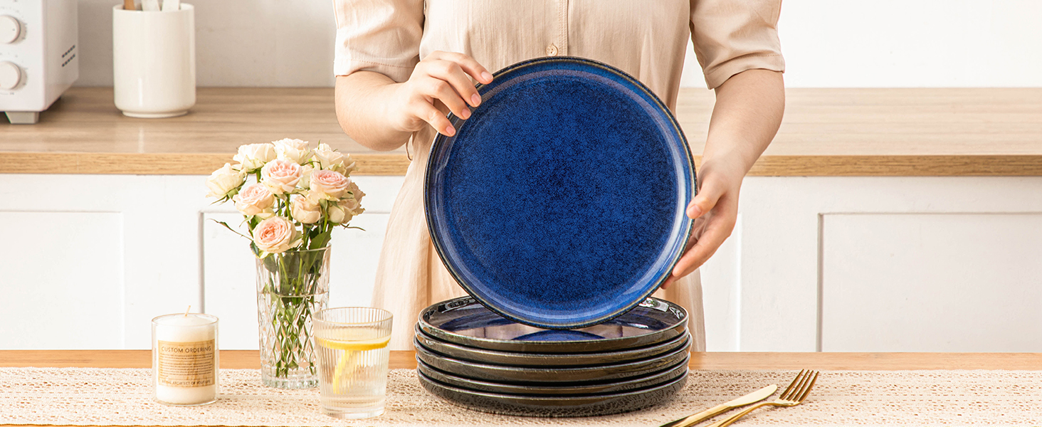 Vancasso Starry Blue 24-Piece Stoneware Dinnerware Set for 6 - Complete Tableware Set with Plates, Bowls