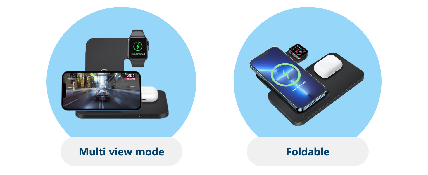 MMOBIEL Бездротова зарядна станція 3-в-1 для iPhone, Apple Watch та AirPods - 15W, Швидка бездротова зарядка, Чорний (Модель C)
