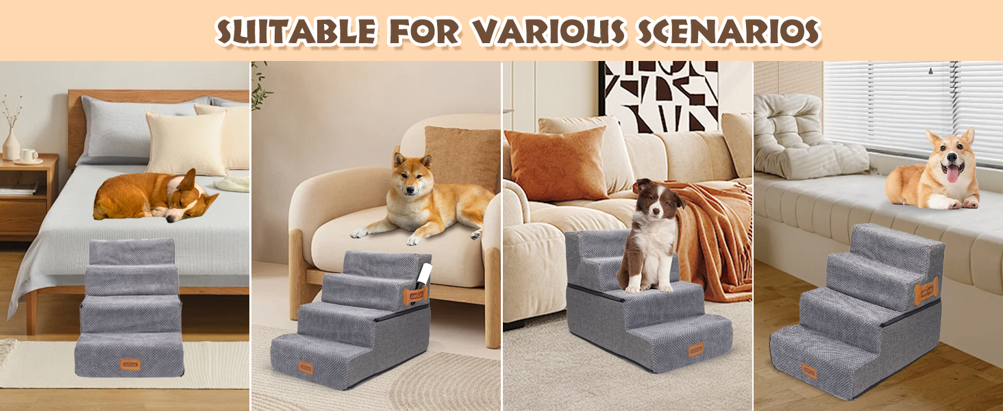 Сходинка для собак Nobleza: компактна, з валиком для шерсті, 3 сходинки, для маленьких собак та котів, під ліжко/софу