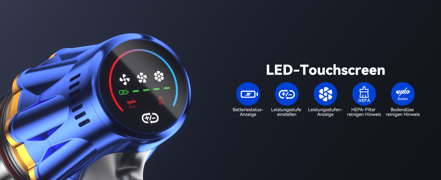 Бездротовий акумуляторний пилосос H9 58000Pa/650W з LED-екраном та турбощіткою для тварин, килимів та твердих підлог (блакитний)