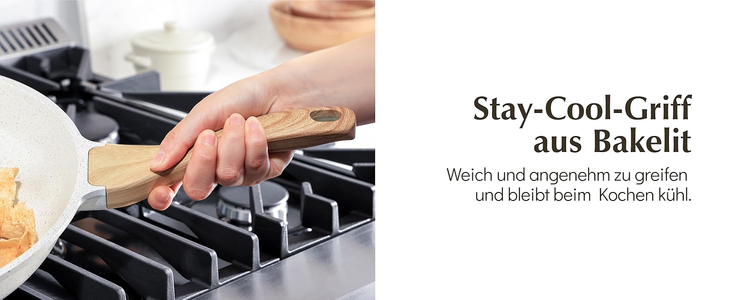 Сковорода SENSARTE 28 см з антипригарним покриттям, швейцарське гранітне покриття, для приготування омлетів, сумісна з газовою та індукційною плитами, без PFOA/PTFE/PFAS, білий колір