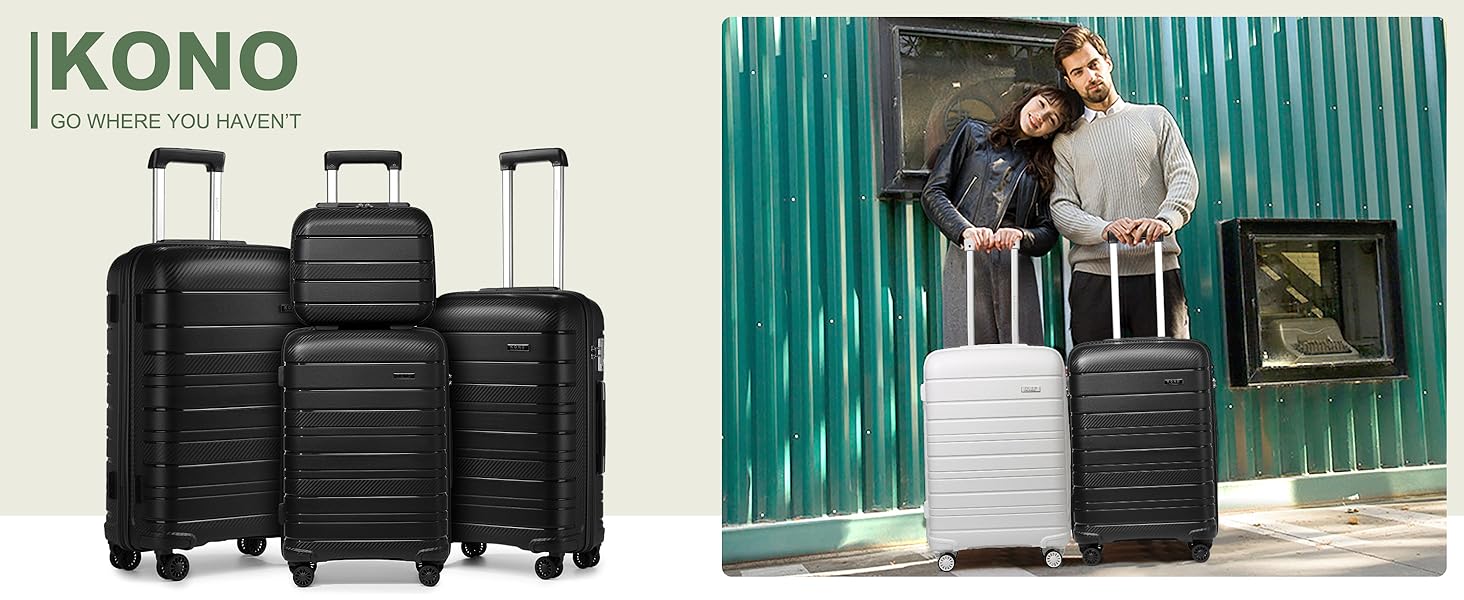Валіза KONO Zwillingsrollen з TSA-замком, ручний багаж, білий (чорний), 35.6 см