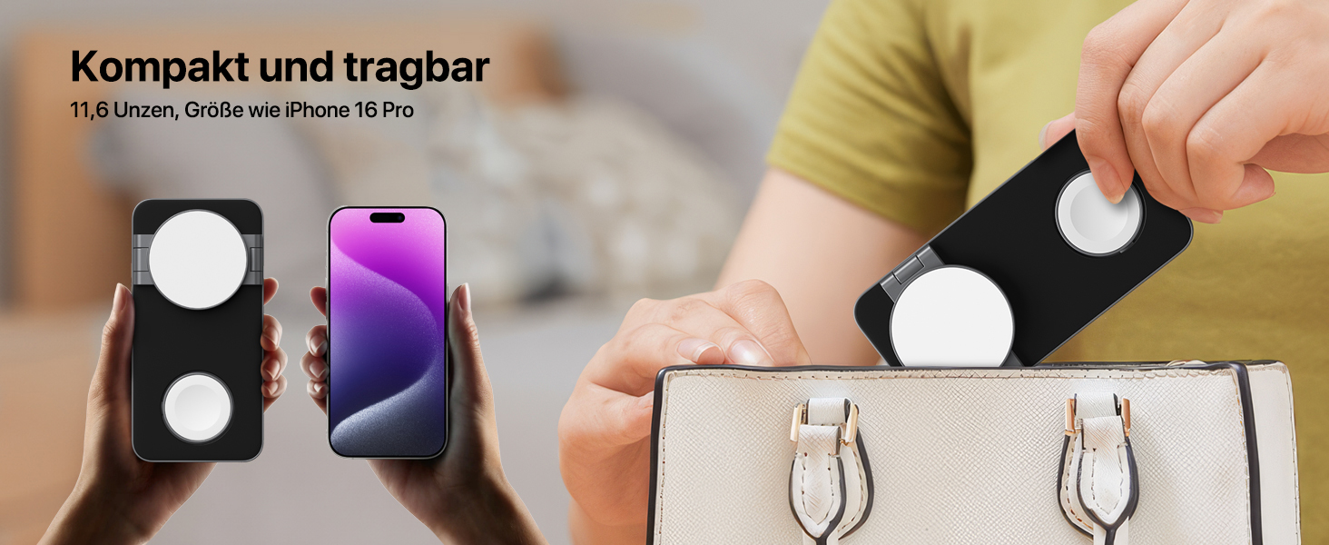 Бездротова зарядка Induktive з підтримкою MagSafe, 3 в 1 для iPhone 15/14/13/12, Apple Watch та AirPods (Чорний)